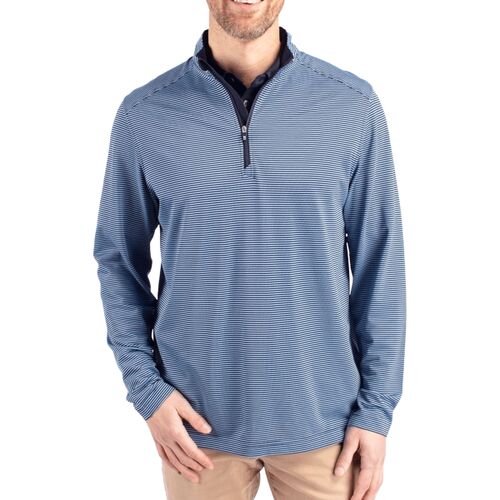 Cutter & Buck Virtue Eco Pique Micro Stripe Recycled Mens Quarter Zip Thumbnail