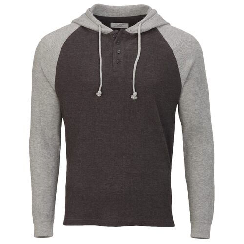 Unisex Waffle Knit Pullover Hooded Long Sleeve T-Shirt Thumbnail